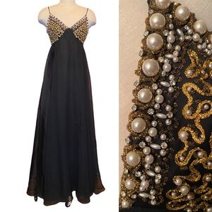 Vintage Jack Bryan 1970s Pearl Embellished Chiffon Evening Gown